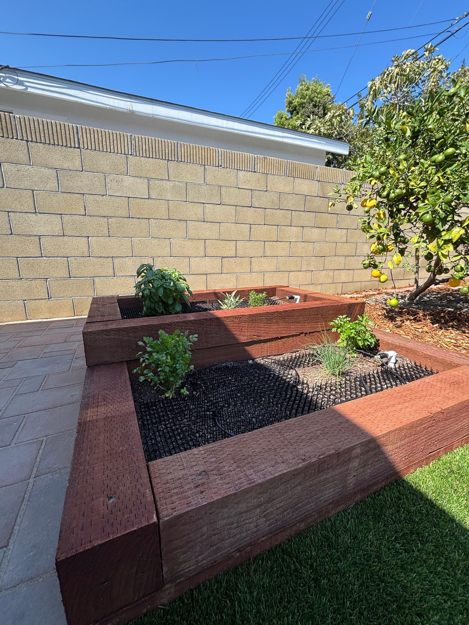 Huntington Beach Backyard Gets Pavers, Turf, and a Block Wall