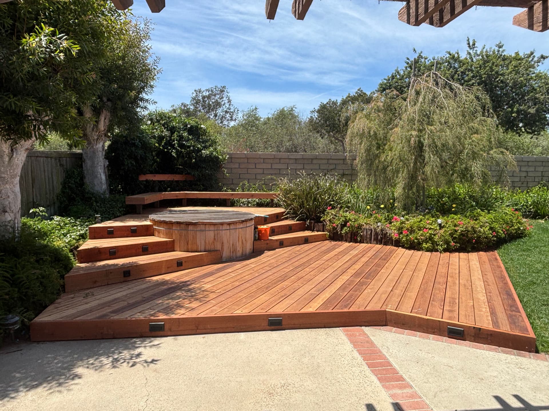 Redwood Deck Build in Huntington Beach with Hot Tub Platform image